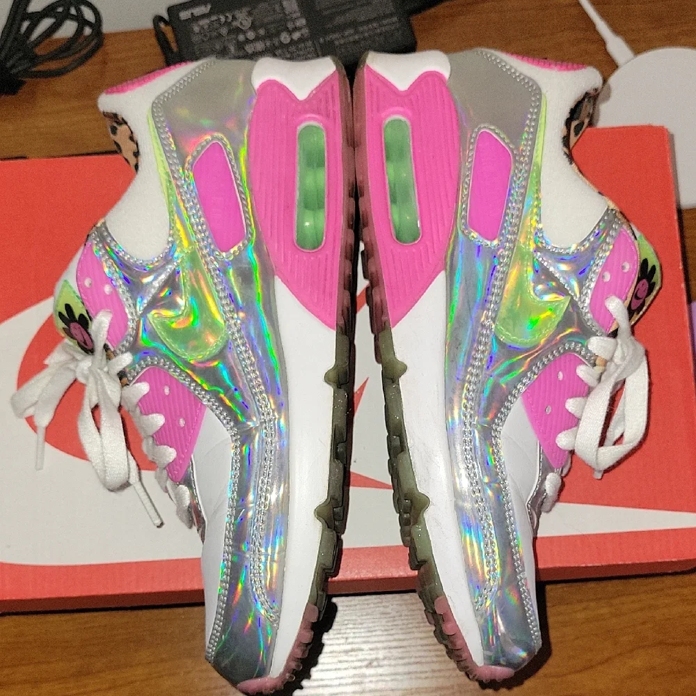Nike Women's Pink and Silver Sneakers - Picture 5 of 7